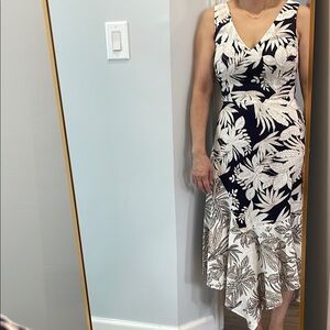 Navy and White Leaf Print Sleeveless Dress Sz 0
